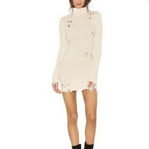 Lovers And Friends Distressed Beige Wool Blend Sweater Dress